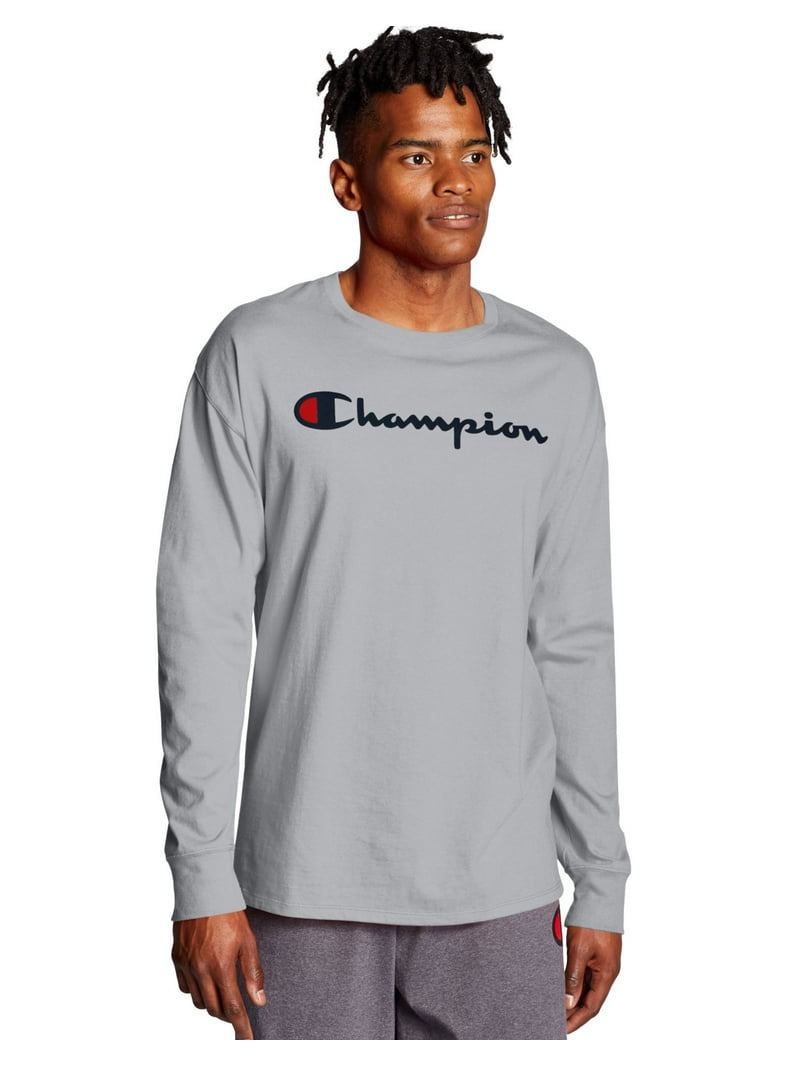 Champion Mens Classic Jersey Long-Sleeve Tee, M, Granite Heather