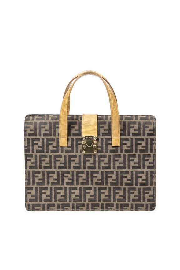 Pre-Owned Fendi Brown Vintage Pushlock Business Bag Handbag Zucca Canvas