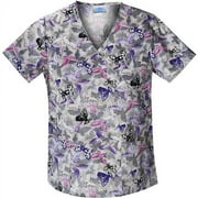 Mock Wrap Butterfly Stroke Print Scrub Top