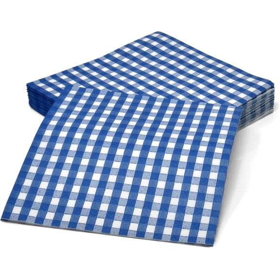 Gift Boutique Cocktail Napkins, Dark Blue & White Gingham Plaid, 100 Count 3-Ply Disposable Paper Napkins, 10x10 Unfolded, Party & Picnic Use