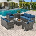 thumbnail image 2 of AECOJOY 7 Pieces Patio Furniture Set with Two Storage Boxes, Outdoor Rattan Conversation Set with cover, All-Weather PE Wicker Sectional Sofa Outdoor Furniture for Garden, Deck, Grey Rattan&Dark Blue, 2 of 8