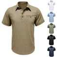 thumbnail image 7 of Lovskoo Shirts for Men Cotton and Linen Collared Short Sleeve Casual Trendy Solid Color Pullover Lapel Collar Hawaii Top Button Pockets Shirts Vacation Beach Summer Tops White, 7 of 7