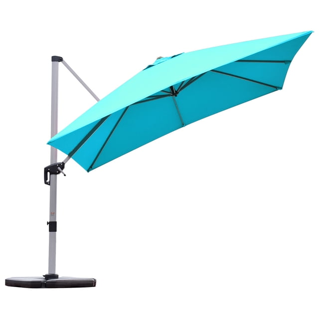 Patiojoy Parasol de Marché 10 Pieds Extérieur pour Patio, Carré Déporté avec Base, Bleu
