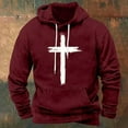 thumbnail image 2 of Wyobmus Graphic Hoodies for Men Lightweight Western Christian Crucifixion Print Sports Hooded Sweatshirt Retro Solid Pullover B-Burgundy, 2 of 3