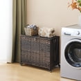 thumbnail image 4 of Laundry Hamper with Wheels, 34.3 Gallon(130L) Rolling Laundry Basket with Lid, 3-Section Rattan Clothes Hamper with 3 Removable Liner & 3 Mesh Bags, Laundry Sorter with Side Pocket, Brown, 4 of 7