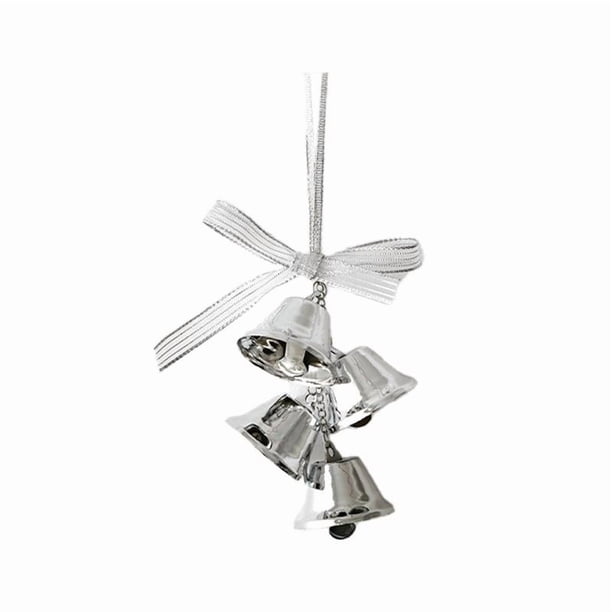 Adorno de campana navideña, colgante de lazo de campana navideña, decoración navideña decorativa Plata