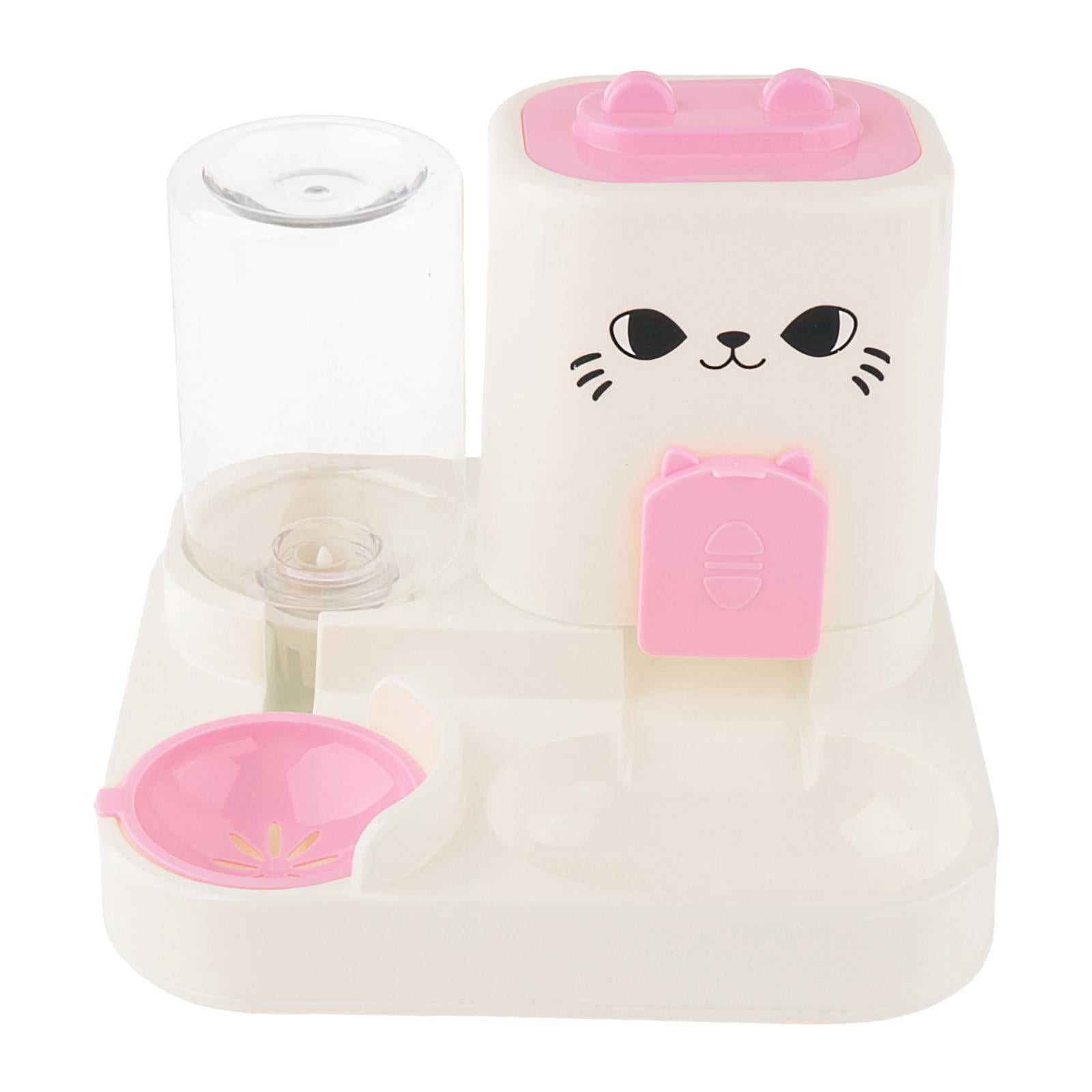 Serenable 2 in 1 Automatic Pet Feeder Water Dispenser Portable Travel Supplies Cat Food Bowl Food Container for Kitten Small Dogs Bunny Pink