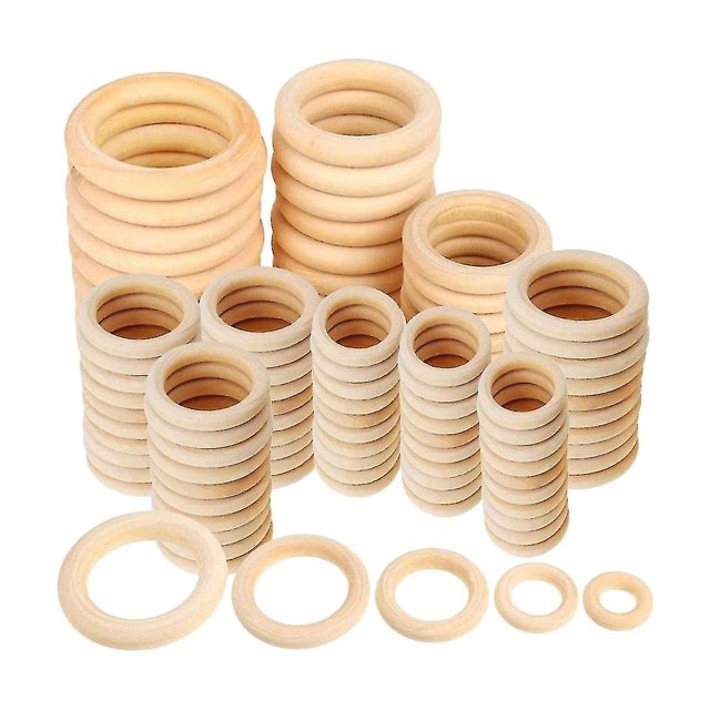 120pcs Natural Wood Rings Set, Unfinished Macrame Wooden Ring, Wood Circles For Diy Craft, Ring Pen