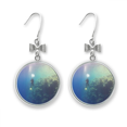 thumbnail image 1 of Ocean Water Diving Science Nature Picture Bow Earrings Drop Stud Pierced Hook, 1 of 3