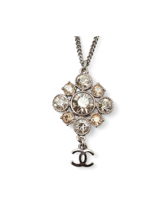 Pre-Owned Chanel Necklace Pendant 2way CHANEL Coco Mark CC Rhinestone Silver A12V (Good)