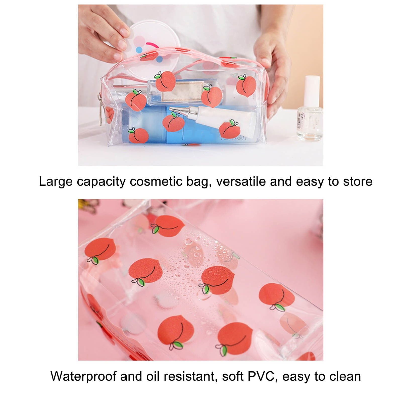 Sac De Maquillage Pour Femmes Et Fille Velours Voyage Maquillage Sacs Avec PVC Imperméable Trousse De Toilette Sac De Cosmétique Pour Voyage Utilisation à La Maison (Rose