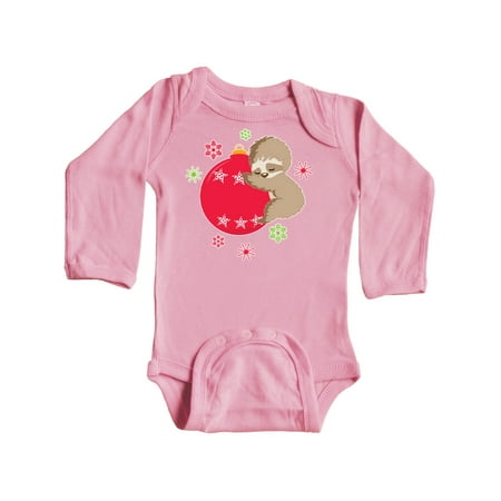

Inktastic Cute Christmas Baby Sloth on Red Ornament with Snowflakes Gift Baby Boy or Baby Girl Long Sleeve Bodysuit
