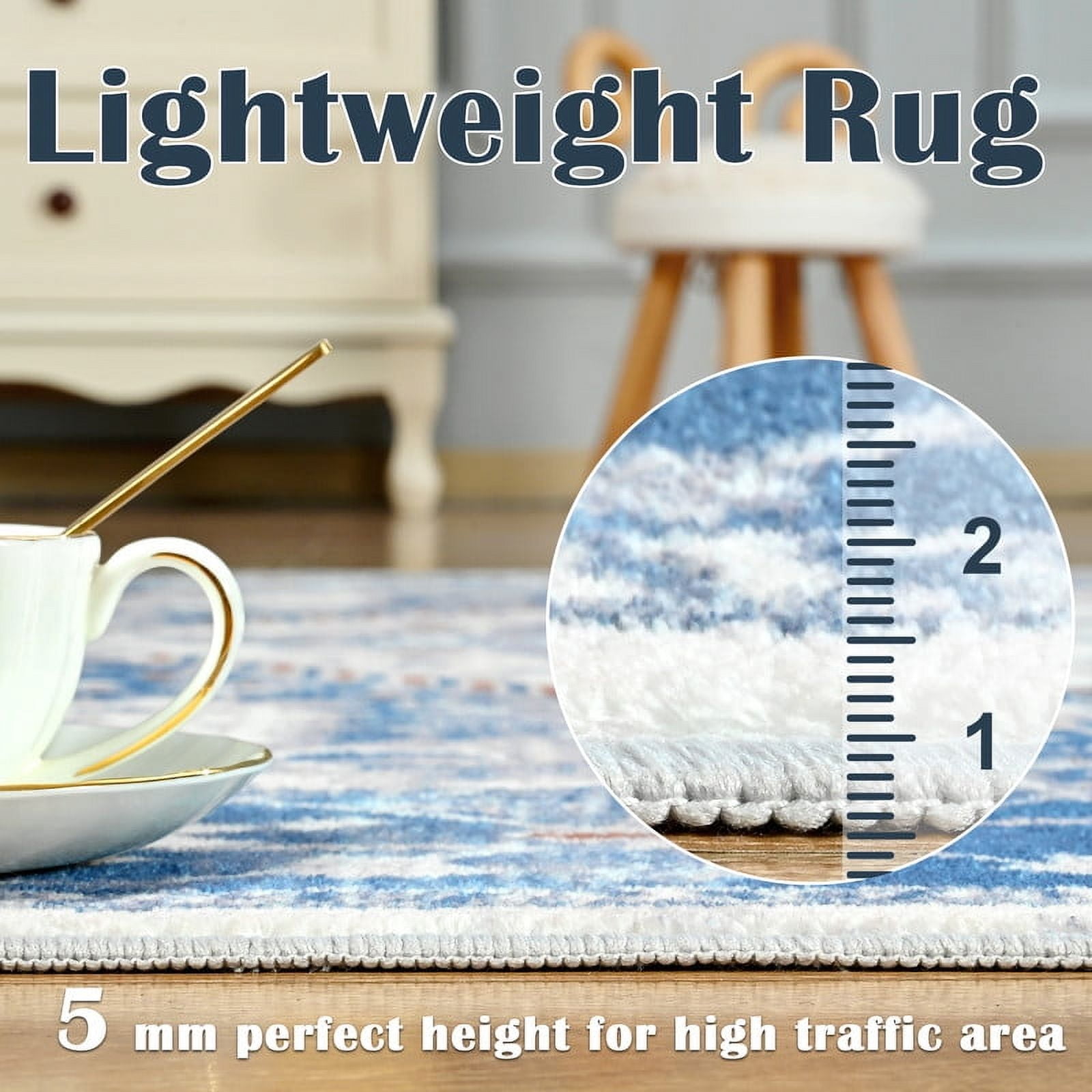 TWINNIS Boho Area Rug Soft Indoor Living Room Carpet,Light Blue Bohemian Rug for Bedroom,2'x3'Non-Slip Washable Decorative Rug