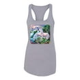thumbnail image 2 of Unicorn Fanstasy Island Castle Animal Lover Ladies Racerback Tank Top, Heather Grey, Small, 2 of 3