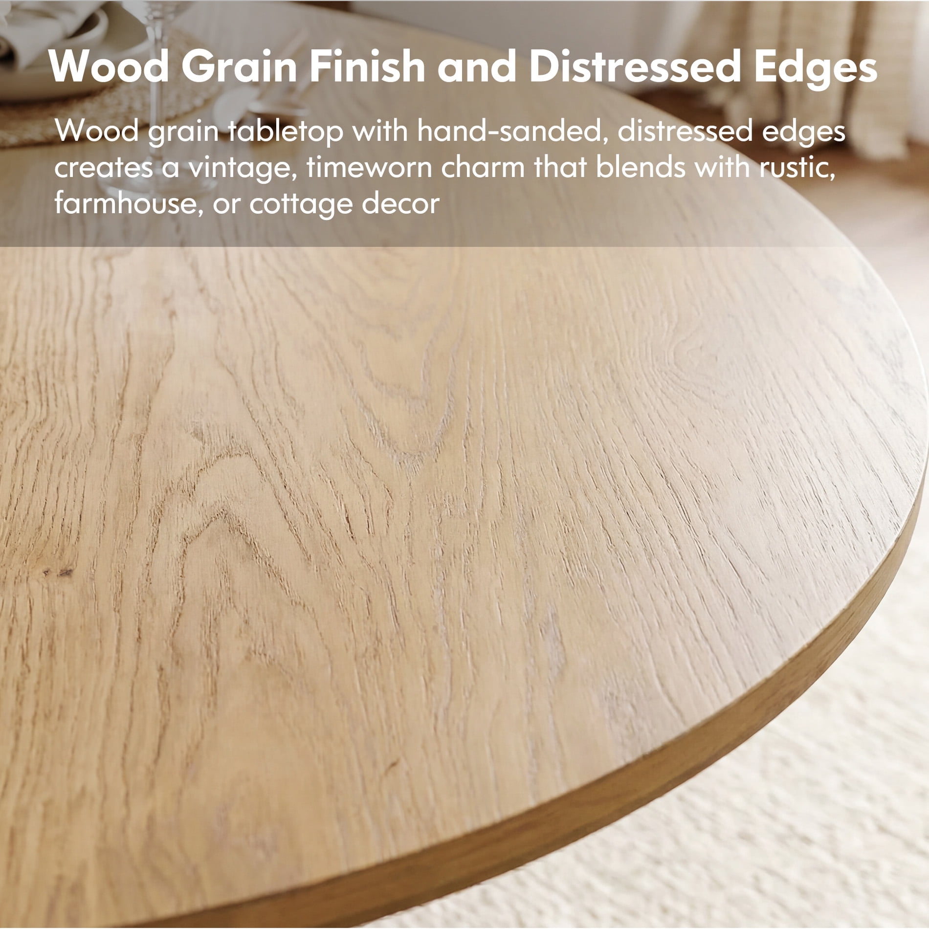 Wood Round Dining Table With Pedestal Base for 2-4, 43" Kitchen Table for Small Space, Apartment, Brown Wood Grain