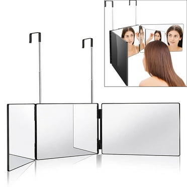 RUseeN 3 Way Mirror for Hair Cutting, 360 Trifold Mirror with Height Adjustable Telescoping Hooks, for Hair Styling, for Makeup, Hair Coloring, Braiding, DIY Haircut Tool are Good Gifts for Men Women