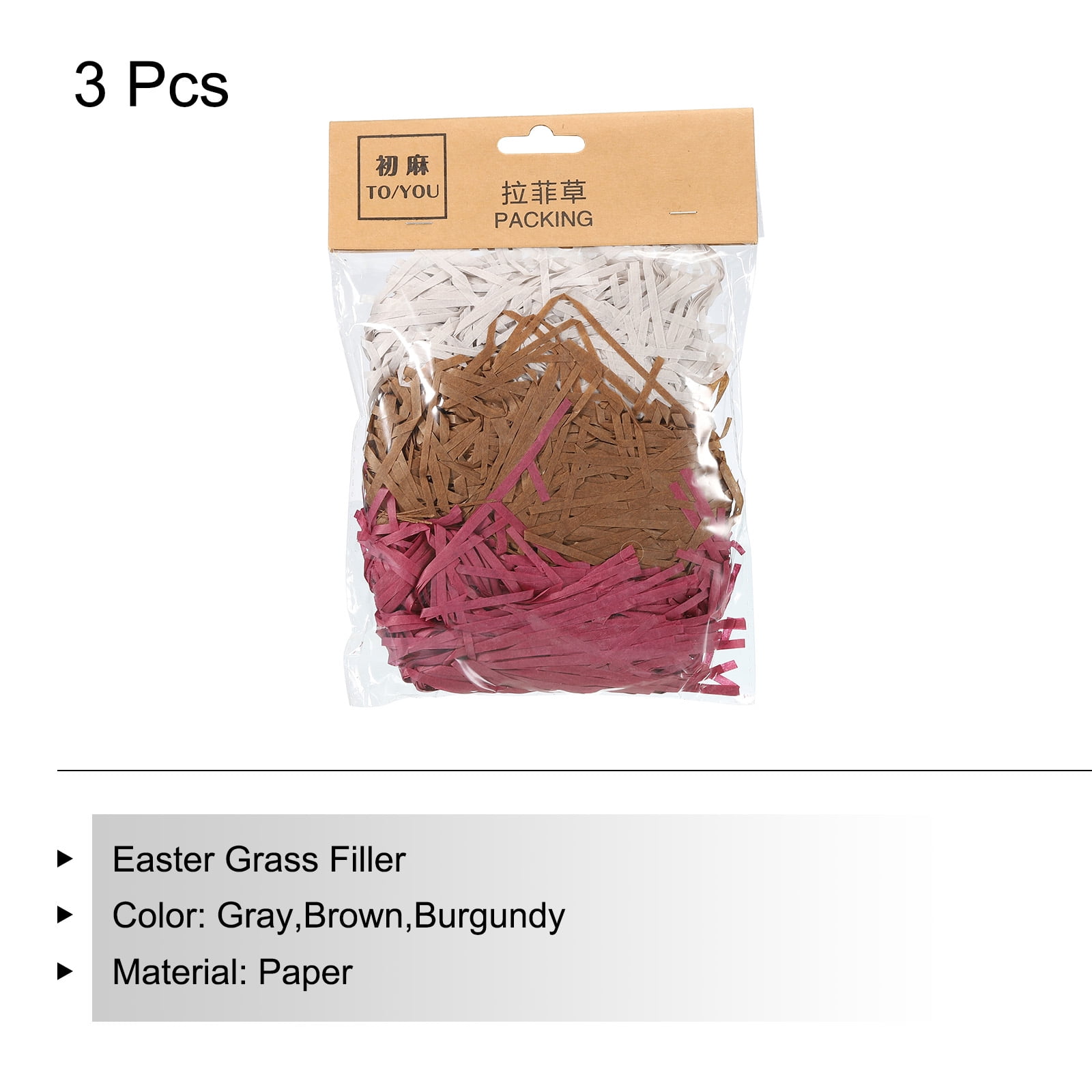 Uxcell Easter Grass Basket Filler Grass 3 Color (Brown,Burgundy,Blue)  Raffia Recyclable Paper for Gift Packaging 3 Pack 