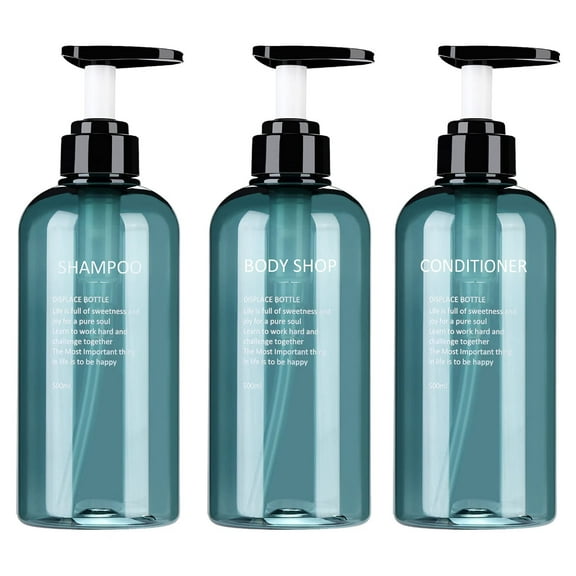 Shampoo and Conditioner Dispenser Bottles-3pcs 16.9oz Plastic Empty Refillable Pump Lotion Bottle Containers Set for Guest Bathroom Shower Body Wash,Reusable Cosmetic Labeled Bottles,Blue