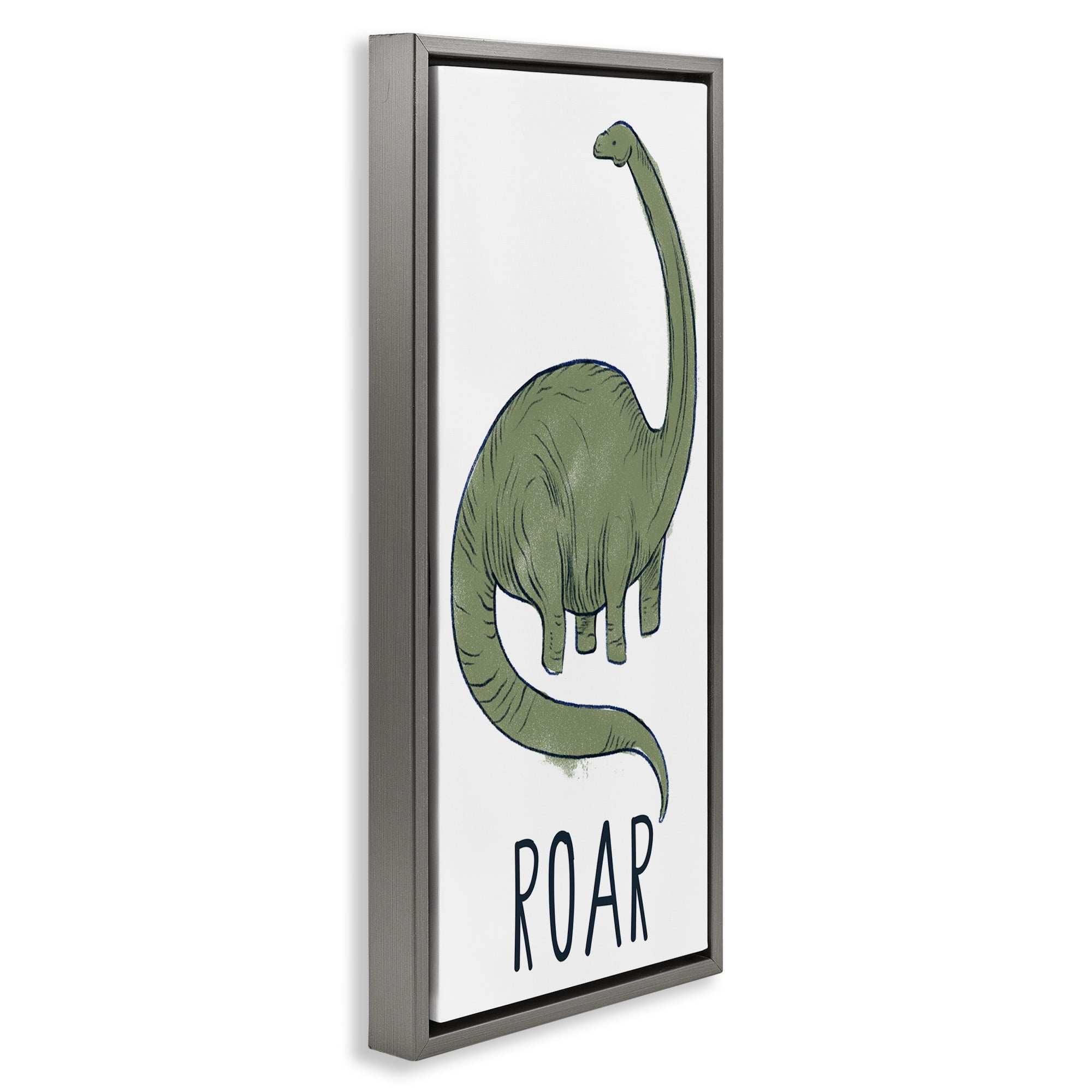 Stupell Industries Dinosaur Roar Brachiosaurus Animals & Insects Painting Gray Floater Framed Canvas Art Print Wall Art, 11 x 25