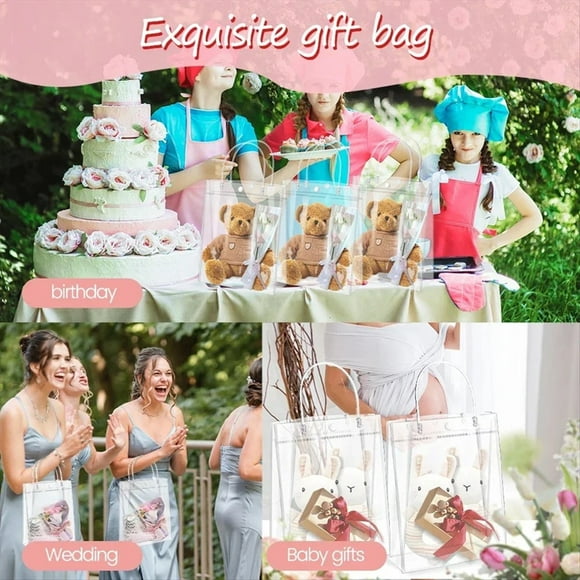50 Bolsas de Regalo de PVC Transparente con Asas, Bolsas de Plástico Reutilizables, Bolsa de Compras Transparente para Fiesta de Navidad
