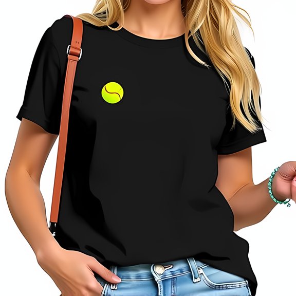 Casual Cotton Short Sleeve T-Shirt with Bright Yellow Tennis Ball Graphic - Stylish Summer Tee for Effortless Look