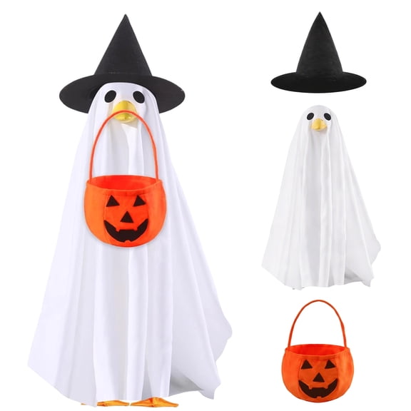 Forfamy Halloween Porch Goose Outfit Porch Goose Costume Halloween Decor 23" Cement Plastic Goose Statue Costume Clothing for Outdoor Garden Yard Decor