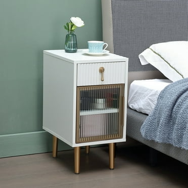 Narrow Nightstand with Drawer for Bedroom Modern Night Stand Bed Side Table, White End Table for Living Room (1PCS)