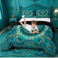 thumbnail image 3 of meiyoeat Teal Peacock Pattern Queen Comforter Set For Adults,Vintage Boho Art Comforter Sets Queen For Women,Black Reversible,3 Pieces, 3 of 7
