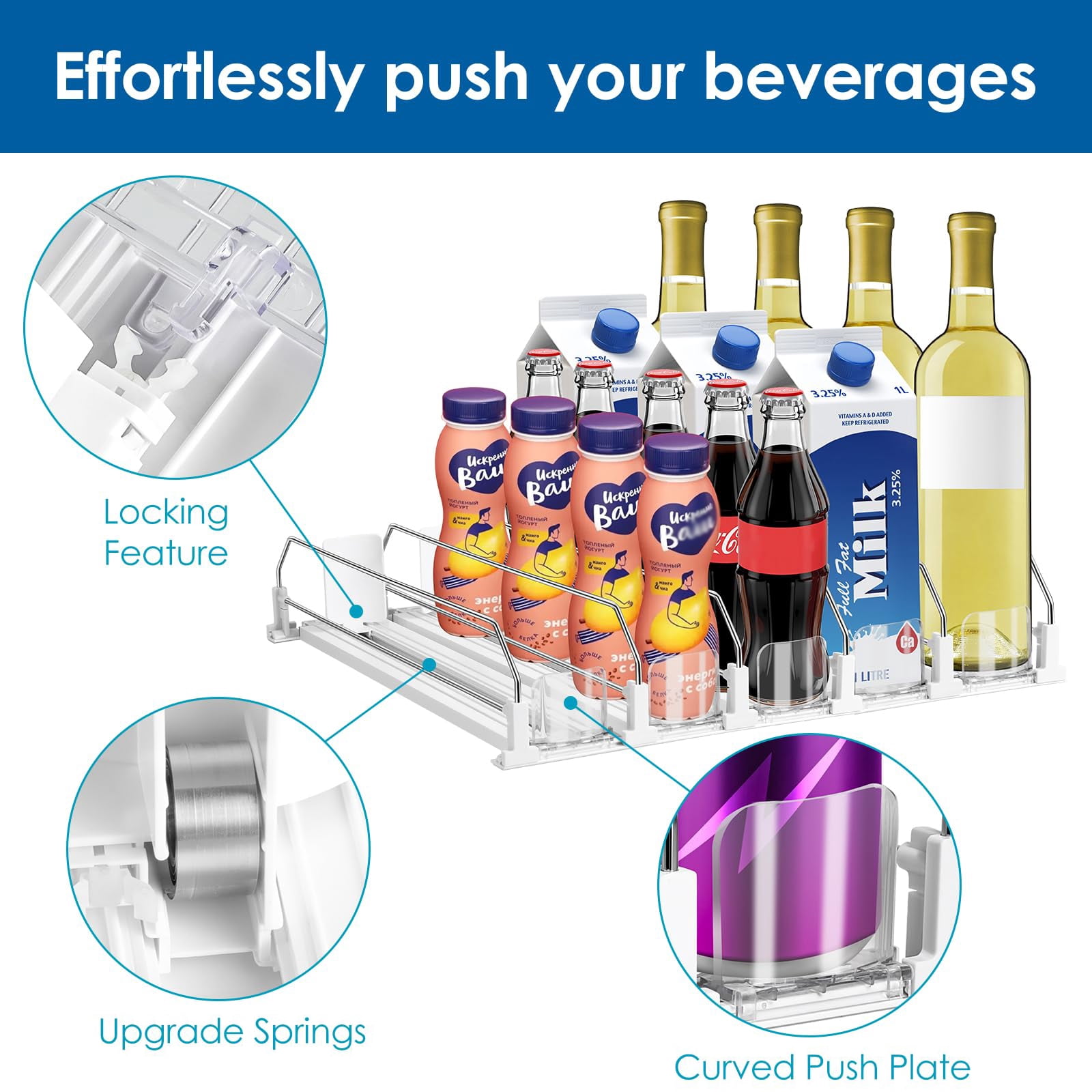 LJSXFI Drink Organizer for Fridge, Soda Can Dispenser for Refrigerator, Self Pushing Fridge Drink Organizer, Holds up to 25 Cans, 5 Row