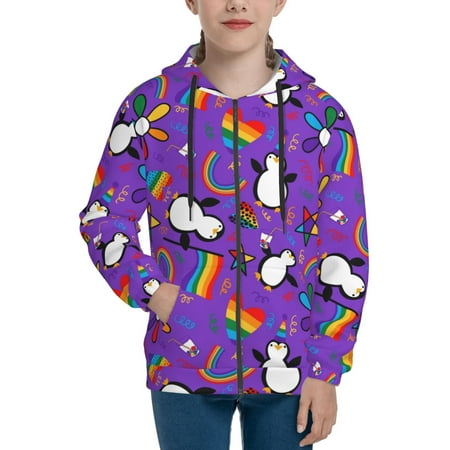 

Hoodies for Teen Girls Boys Rainbow Lgbt Penguin Long Sleeve Youth Kids Essentials Zip Up Hoodie Lghtweight Fashion Hoodies & Sweatshirts Jacket Fall Winter Outfits Tops
