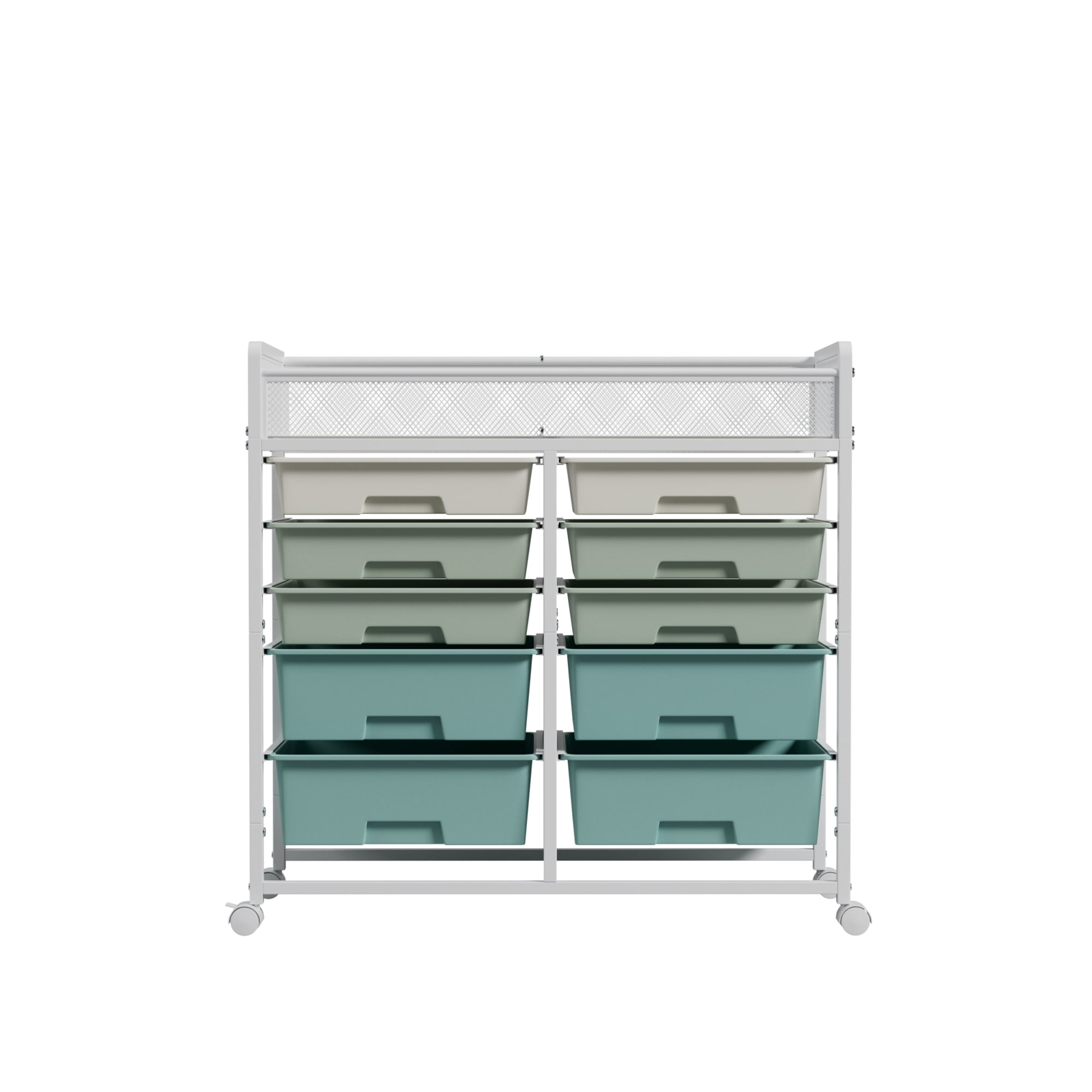 Leumius White Large Capacity 2-Row 10-Drawer Rolling Storage Cart, Metal Mesh Top Utility Organizer with Wheels, Multi-Layer Plastic Drawers for Kitchen, Bathroom, Bedroom, Office