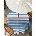 thumbnail image 3 of Outdoor Tablecloth with Umbrella Hole, Blue Nordic Style Stripes Spillproof Waterproof Outdoor Table Cover, Blue Gray Texture Patio Tablecloths for Party/Garden/Picnic, Round 54 inch, 3 of 9