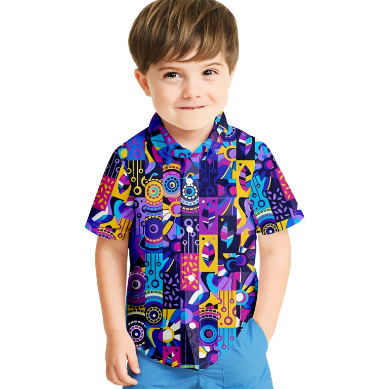 Vintage Geometric Print Men's Shirt - Retro 80s/90s Button-Down Short Sleeve For Summer & Beach