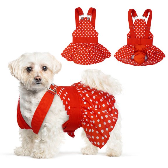 QBLEEV Dog Washable Red Polka Dot Pants for Dogs Reusable Puppy Sanitary Panties Cute Pet Diaper Cross Strap Jumpsuits Underwear for Pets
