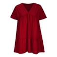 thumbnail image 4 of Puntoco Vestido De Manga Corta Con Cuello En V, Vestido De Verano De Mujer Con Cuello En V Y Manga Corta De Color Liso Burdeos S, 4 of 6