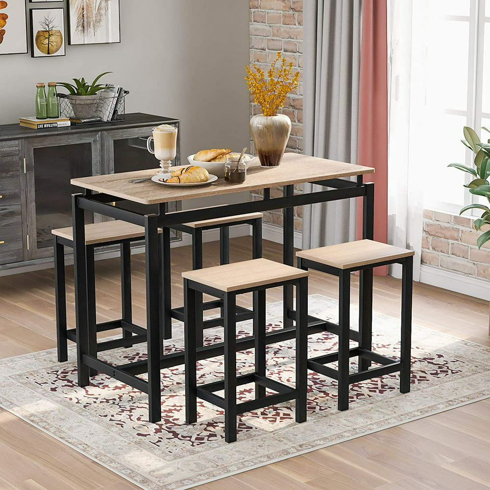 5 Pieces Dining Table Set Counter Height Kitchen Table and Chairs Bar