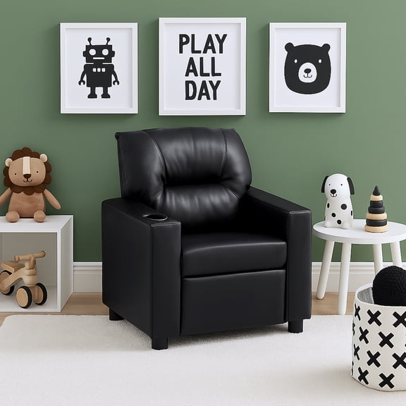 Olive & Opie Oakley Kids/Toddler Recliner Chair - Push Back Lounge Sofa for Boys & Girls Age 3 , Vegan Leather Onyx