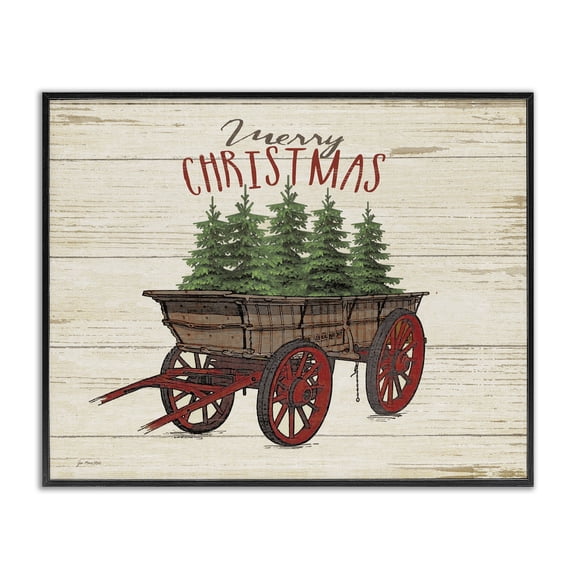 Stupell Industries Cottage Merry Christmas Tree Wagon Black Framed Giclee Art, 14 x 11, by Jo Moulton