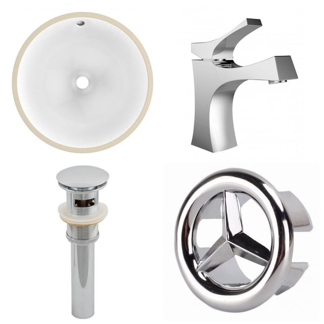 15.25-in. W CUPC Round Bathroom Undermount Sink Set In White - Chrome Hardware - Overflow Drain Incl. AI-25950