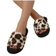 thumbnail image 3 of Xfvqtps Fuzzy Slippers for Womens Fluffy Slippers Leopard Print Open Toe Thick Bottom Non Slip Indoor Outdoor House Warm Winter Cozy Slippers White, 3 of 4