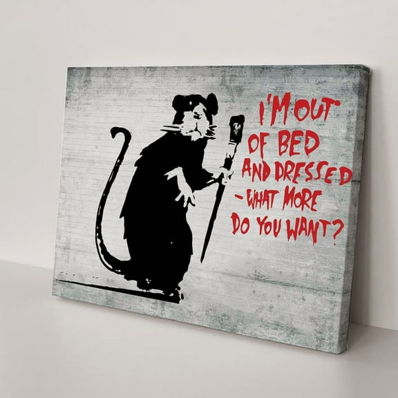 Banksy Graffiti Rat Wall Decor Canvas Prints, Street Art - Funny Urban Style Decoration Picture for Home, Apartment, Living Room, Bedroom, Bathroom, Bath - Great Gift(12" W x 8" H,Framed)