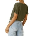 thumbnail image 4 of Women Buttons Down V Neck Short Sleeve Knotted Solid Color Shirt, 4 of 5
