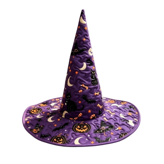 Witch Hat for Women, 3D Digital Print Quilted Halloween Costume Hat, Tall Pointed Cone with Wide Oversized Brim, Perfect for Party Dress Up Cosplay and Themed Events A