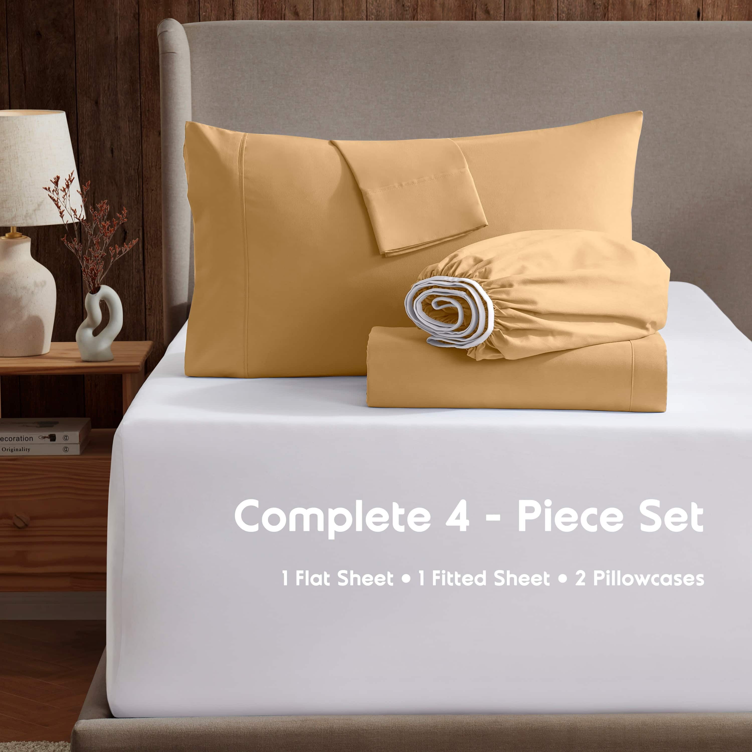 LammaLoe Extra Deep Pocket California King Sheets Set, 4 Piece, Fits 18"-24" Mattress, Breathable & Extra Soft Bed Sheets, Camel Gold