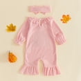 thumbnail image 4 of Cjfdfy Newborn Baby Girl Thanksgiving Outfit Happy Thanksgiving Pumpkin Embroidery Long Sleeve Ribbed Romper And Headband Infant Cute My First Thanksgiving Fall Winter Clothes 0-9M, 4 of 9