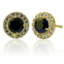 Paris Jewelry 18K Yellow Gold Halo Black Sapphire Round 3CT CZ Stud Earrings Plated