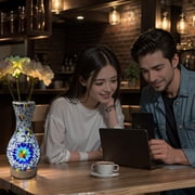 JAITAIK Turkish Mosaic Vase Table Lamp,4x9 Colorful Handmade Glass Vase for Living Room Passage