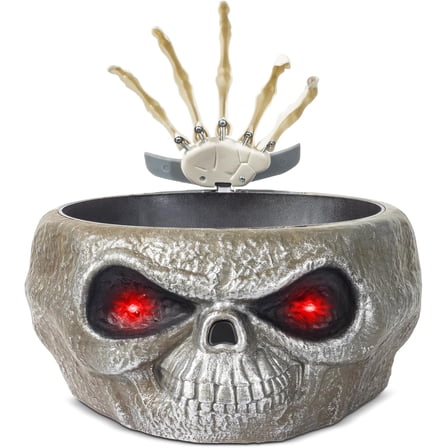 Animated Halloween Candy Bowl Dish with Hand Spooky Decoration Props LED Eyes & Sound for Holloween Decor Treat or Trick Party Bar Table Decor