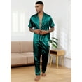thumbnail image 7 of Men's Silk Satin Pajama Set Short Sleeve Classic Sleepwear Button Down Loungewear with Long Pants, 7 of 7