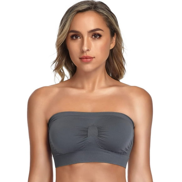 ANGOOL Strapless Comfort Wireless Bra with Slip Silicone Bandeau Bralette Tube Top 1Pack Grey